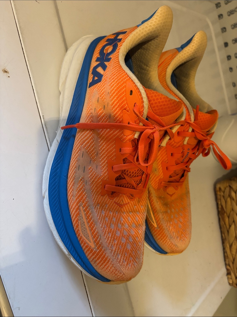 Hoka Orange and Blue Men's Athletic Running Shoes